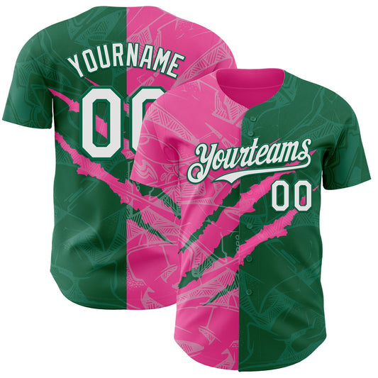 Custom Graffiti Pattern White Kelly Green-Pink 3D Scratch Authentic Baseball Jersey - Sky-Custom