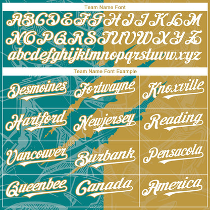 Custom Graffiti Pattern White Teal-Old Gold 3D Scratch Authentic Baseball Jersey - Sky-Custom