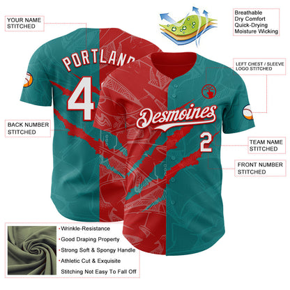 Custom Graffiti Pattern White Teal-Red 3D Scratch Authentic Baseball Jersey - Sky-Custom