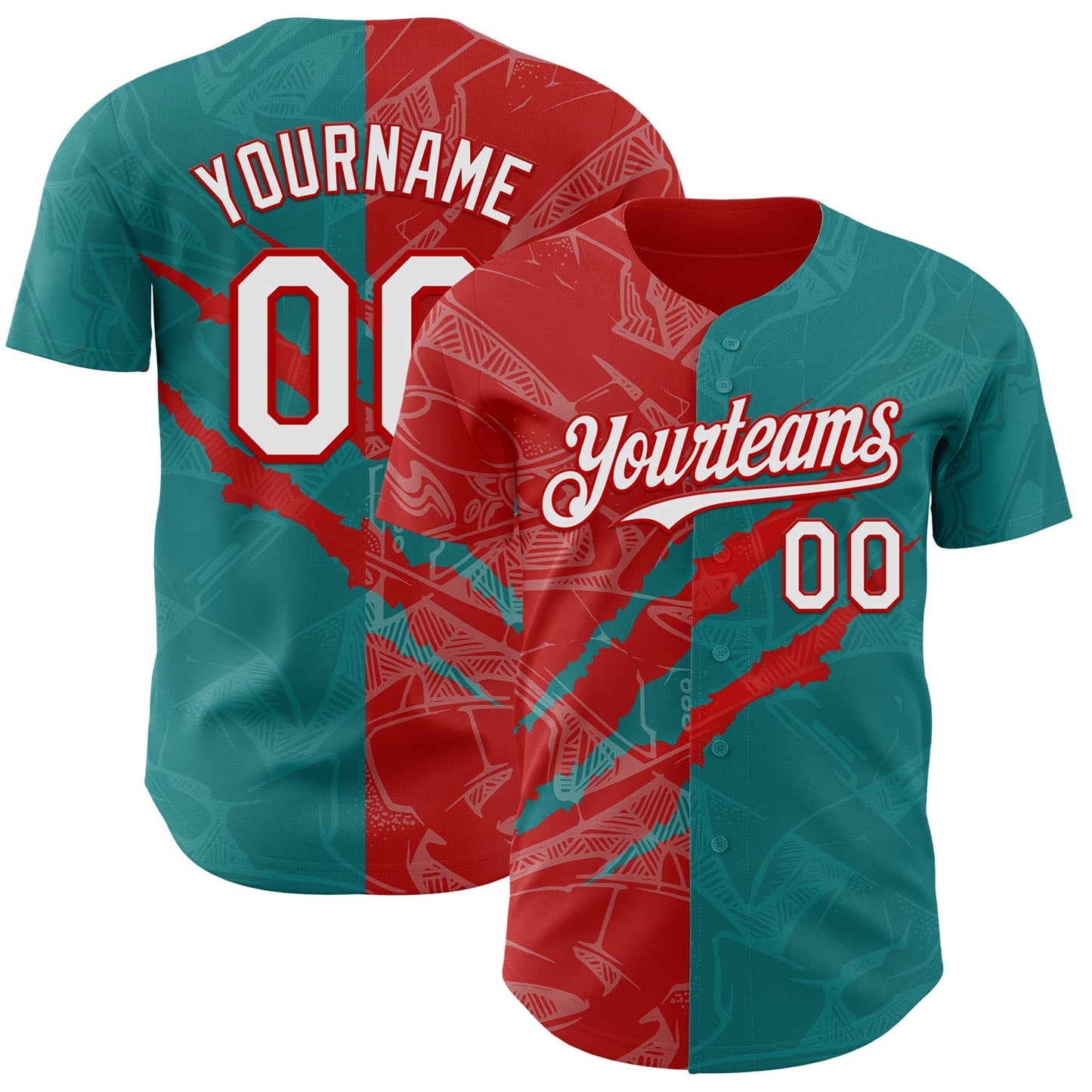 Custom Graffiti Pattern White Teal-Red 3D Scratch Authentic Baseball Jersey - Sky-Custom