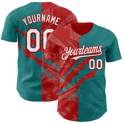 Custom Graffiti Pattern White Teal-Red 3D Scratch Authentic Baseball Jersey - Sky-Custom