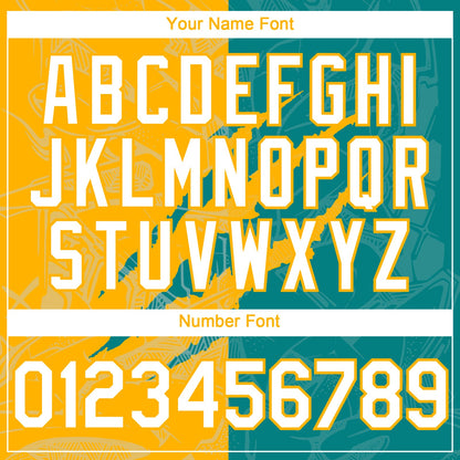 Custom Graffiti Pattern White Teal-Gold 3D Scratch Authentic Baseball Jersey - Sky-Custom