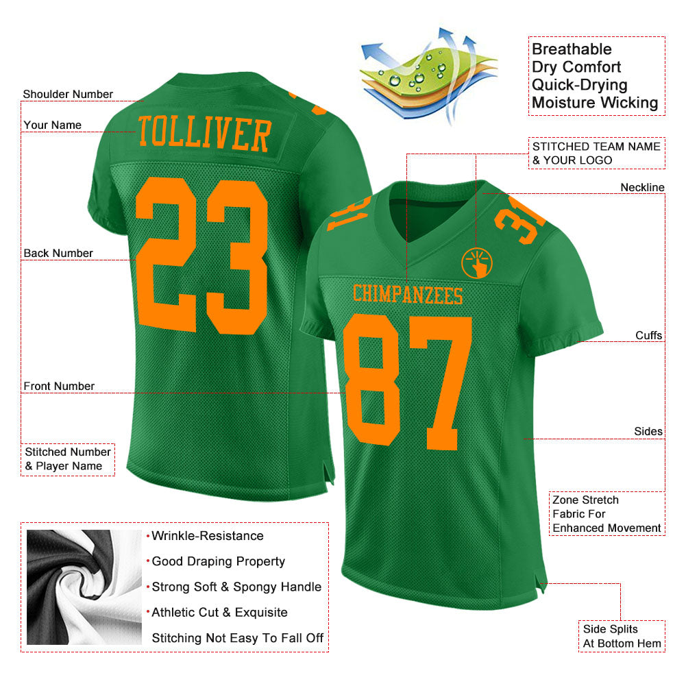 Custom Grass Green Bay Orange Mesh Authentic Football Jersey - Sky-Custom