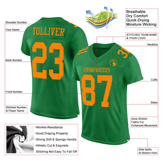 Custom Grass Green Bay Orange Mesh Authentic Football Jersey - Sky-Custom