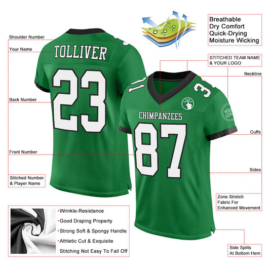 Custom Grass Green White-Black Mesh Authentic Football Jersey - Sky-Custom