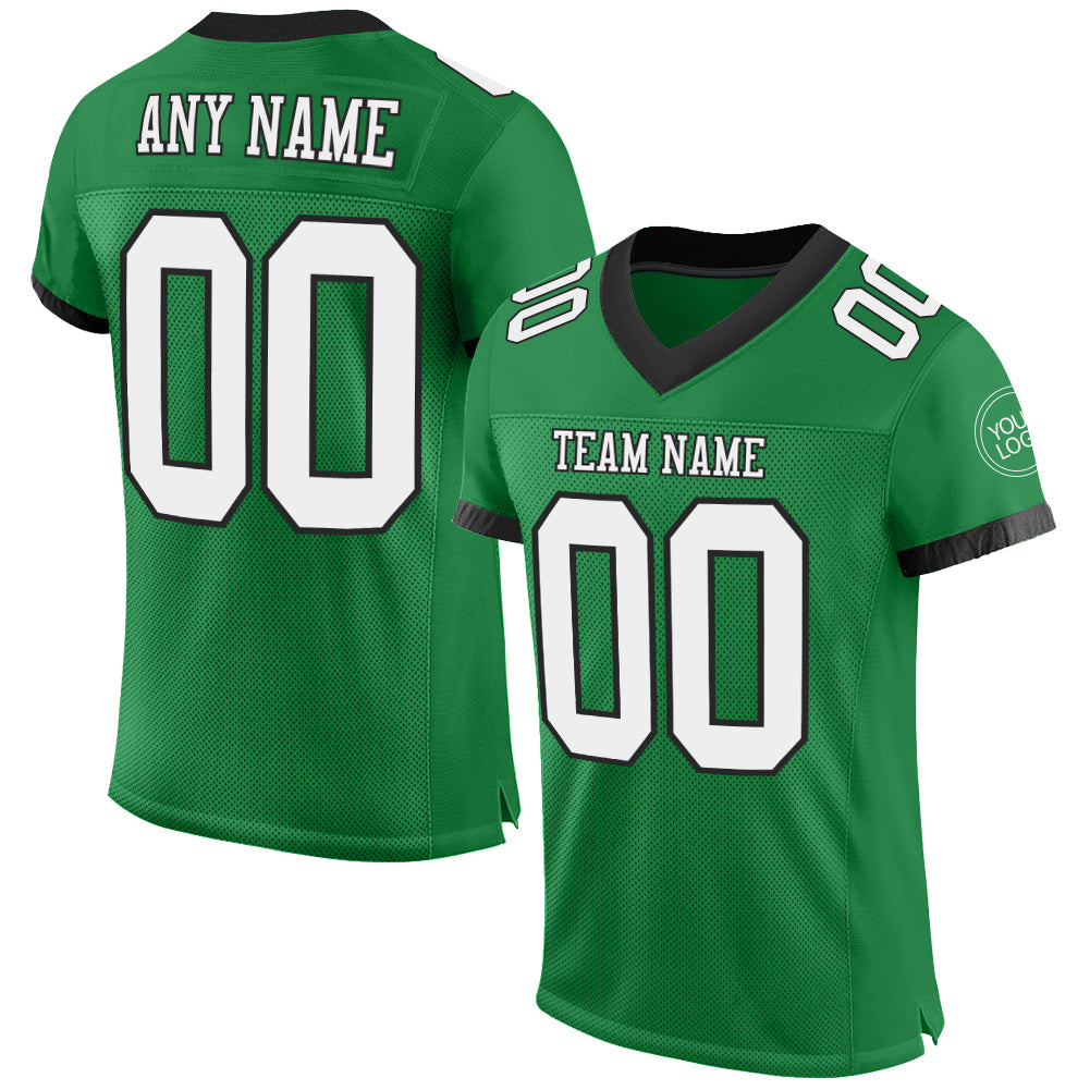 Custom Grass Green White-Black Mesh Authentic Football Jersey - Sky-Custom