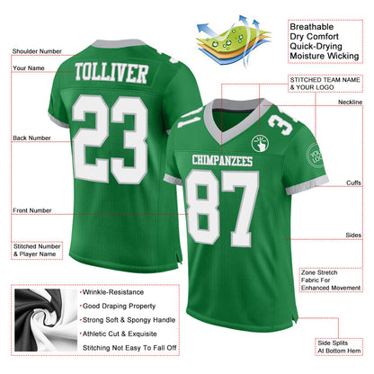 Custom Grass Green White-Gray Mesh Authentic Football Jersey - Sky-Custom