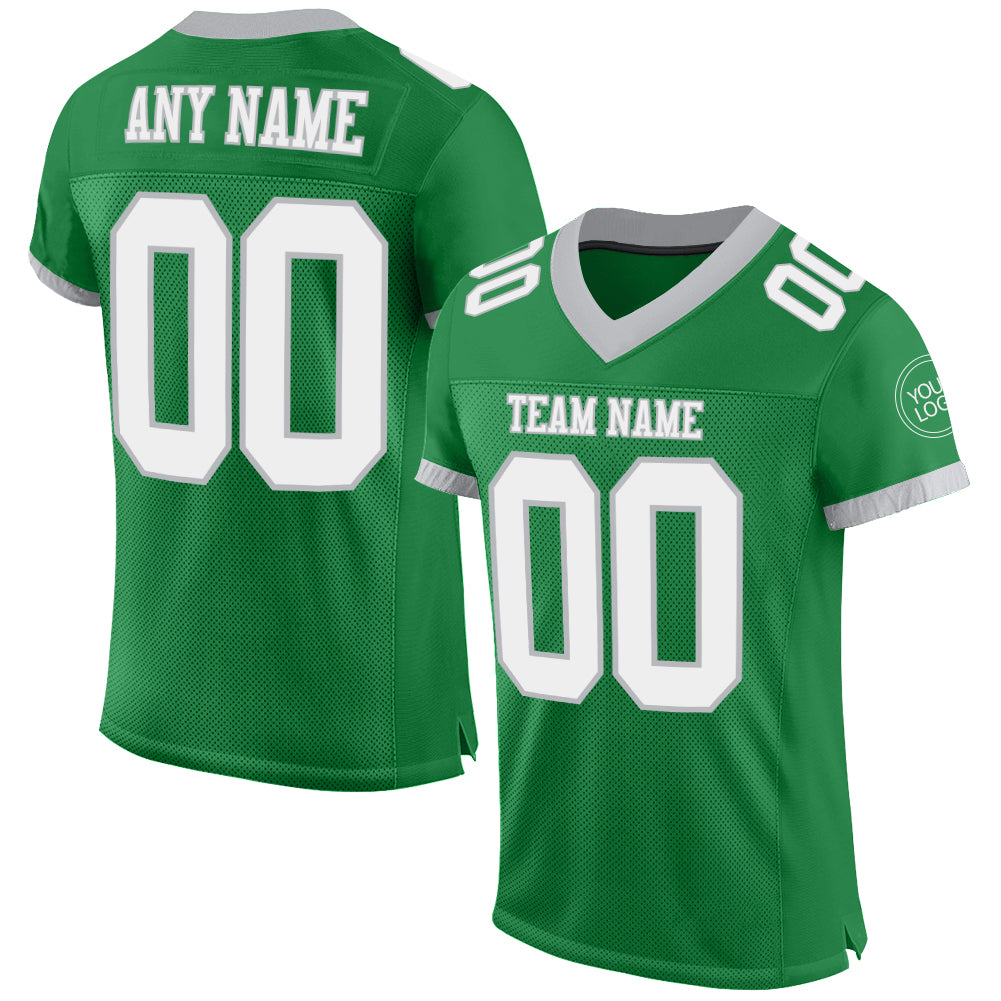 Custom Grass Green White-Gray Mesh Authentic Football Jersey - Sky-Custom