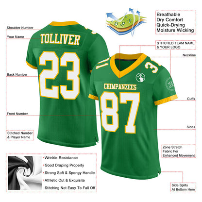 Custom Grass Green White-Gold Mesh Authentic Football Jersey - Sky-Custom