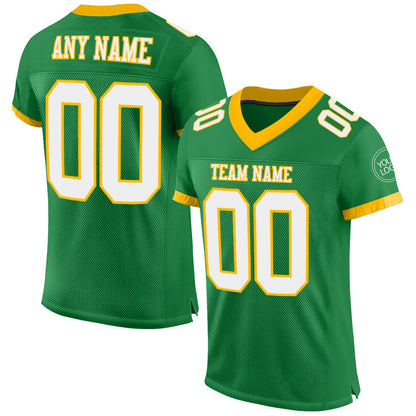 Custom Grass Green White-Gold Mesh Authentic Football Jersey - Sky-Custom