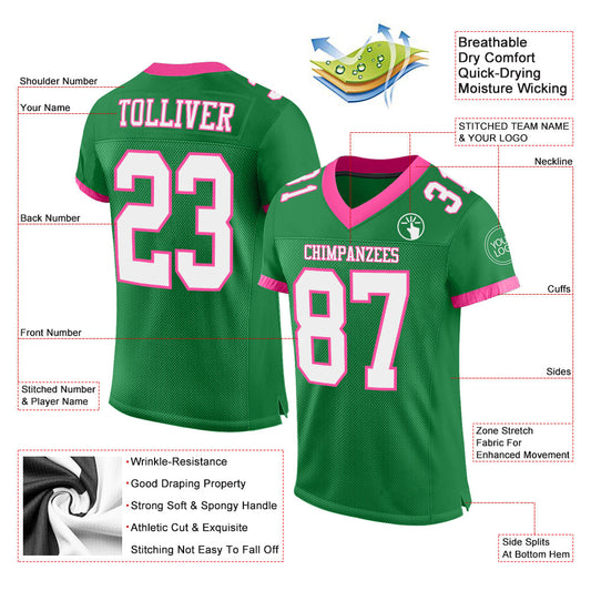 Custom Grass Green White-Pink Mesh Authentic Football Jersey - Sky-Custom