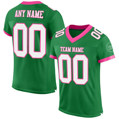 Custom Grass Green White-Pink Mesh Authentic Football Jersey - Sky-Custom