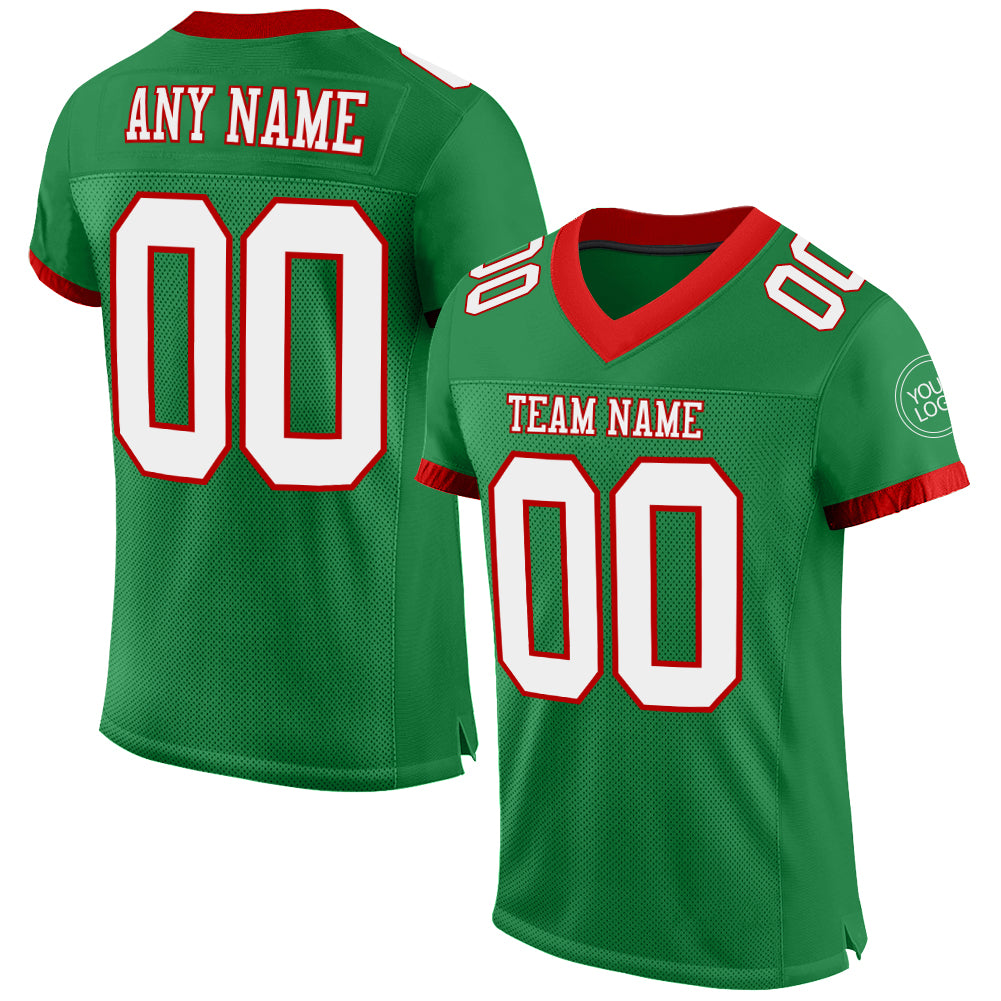 Custom Grass Green White-Red Mesh Authentic Football Jersey - Sky-Custom