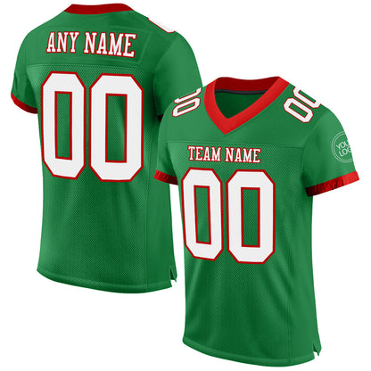 Custom Grass Green White-Red Mesh Authentic Football Jersey - Sky-Custom