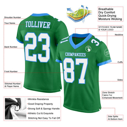 Custom Grass Green White-Powder Blue Mesh Authentic Football Jersey - Sky-Custom