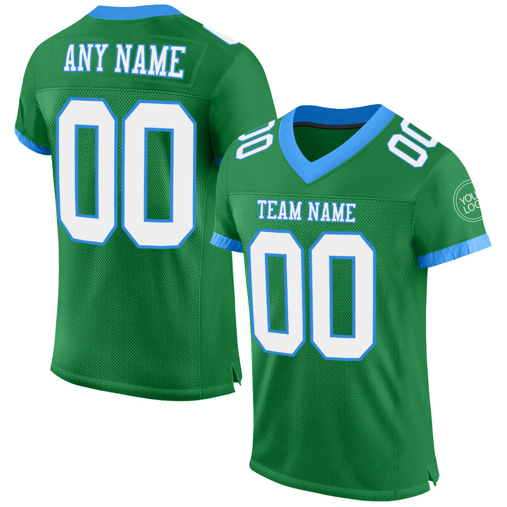 Custom Grass Green White-Powder Blue Mesh Authentic Football Jersey - Sky-Custom