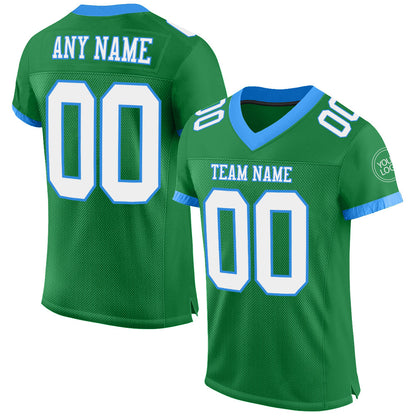 Custom Grass Green White-Powder Blue Mesh Authentic Football Jersey - Sky-Custom