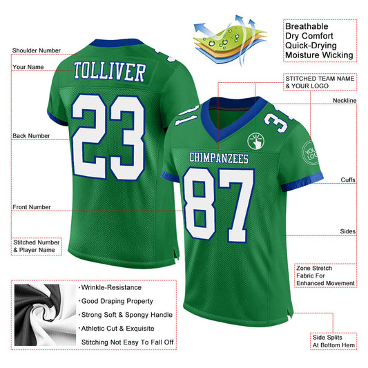 Custom Grass Green White-Royal Mesh Authentic Football Jersey - Sky-Custom