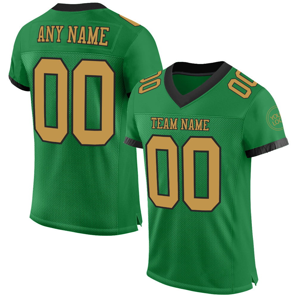 Custom Grass Green Old Gold-Black Mesh Authentic Football Jersey - Sky-Custom