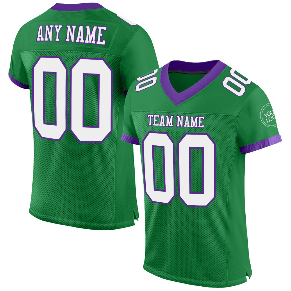 Custom Grass Green White-Purple Mesh Authentic Football Jersey - Sky-Custom
