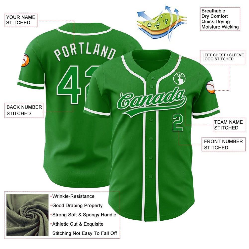Custom Grass Green White Authentic Baseball Jersey - Sky-Custom