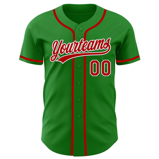 Custom Grass Green Red-White Authentic Baseball Jersey - Sky-Custom