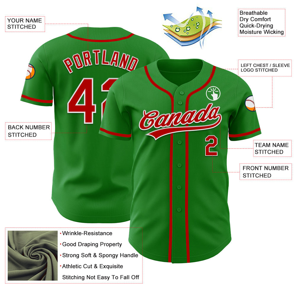 Custom Grass Green Red-White Authentic Baseball Jersey - Sky-Custom