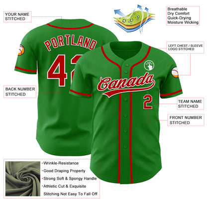 Custom Grass Green Red-White Authentic Baseball Jersey - Sky-Custom