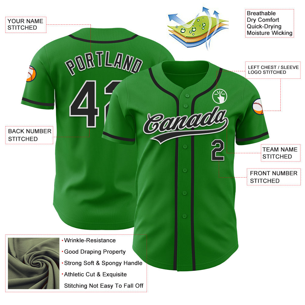Custom Grass Green Black-White Authentic Baseball Jersey - Sky-Custom