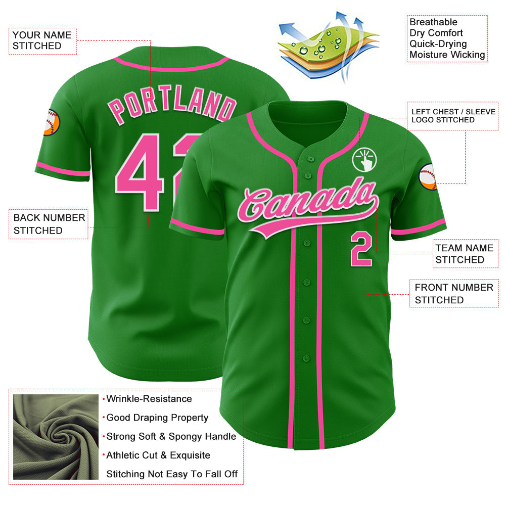 Custom Grass Green Pink-White Authentic Baseball Jersey - Sky-Custom