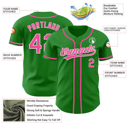 Custom Grass Green Pink-White Authentic Baseball Jersey - Sky-Custom