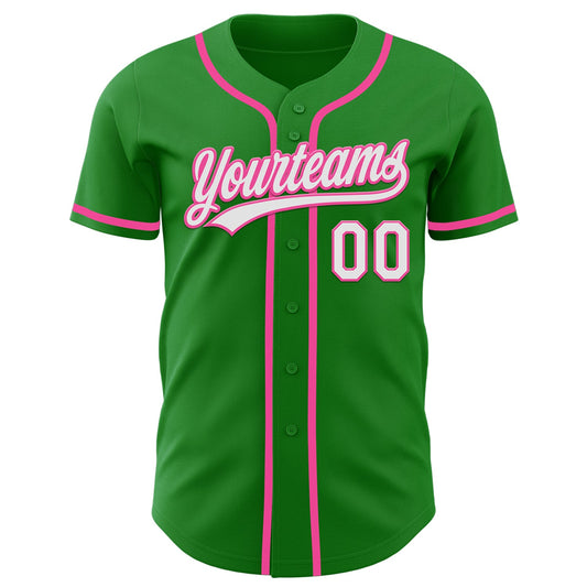 Custom Grass Green White-Pink Authentic Baseball Jersey - Sky-Custom