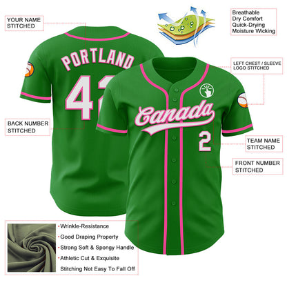 Custom Grass Green White-Pink Authentic Baseball Jersey - Sky-Custom