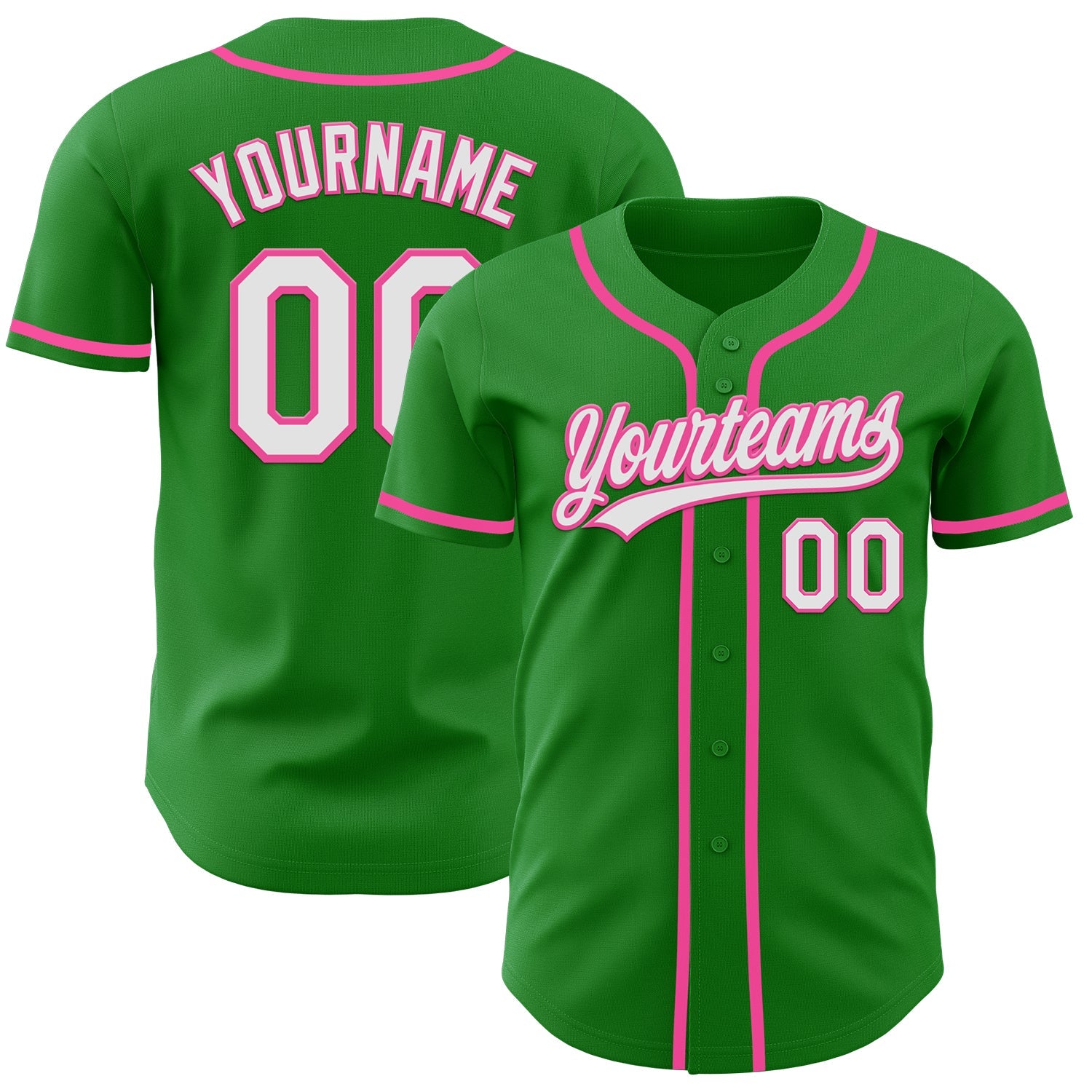 Custom Grass Green White-Pink Authentic Baseball Jersey - Sky-Custom