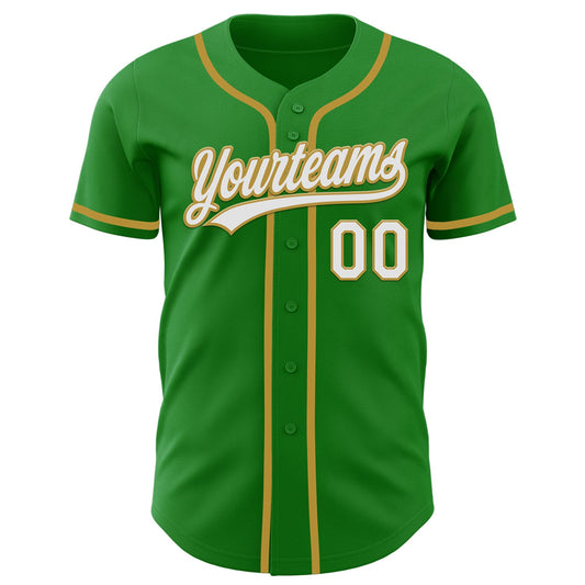 Custom Grass Green White-Old Gold Authentic Baseball Jersey - Sky-Custom