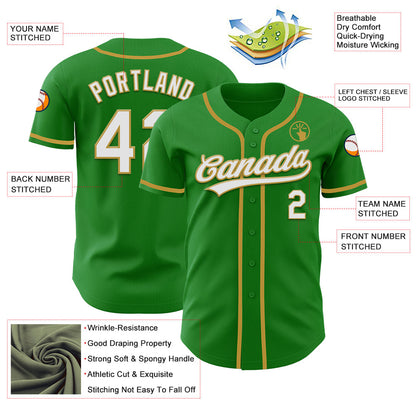 Custom Grass Green White-Old Gold Authentic Baseball Jersey - Sky-Custom