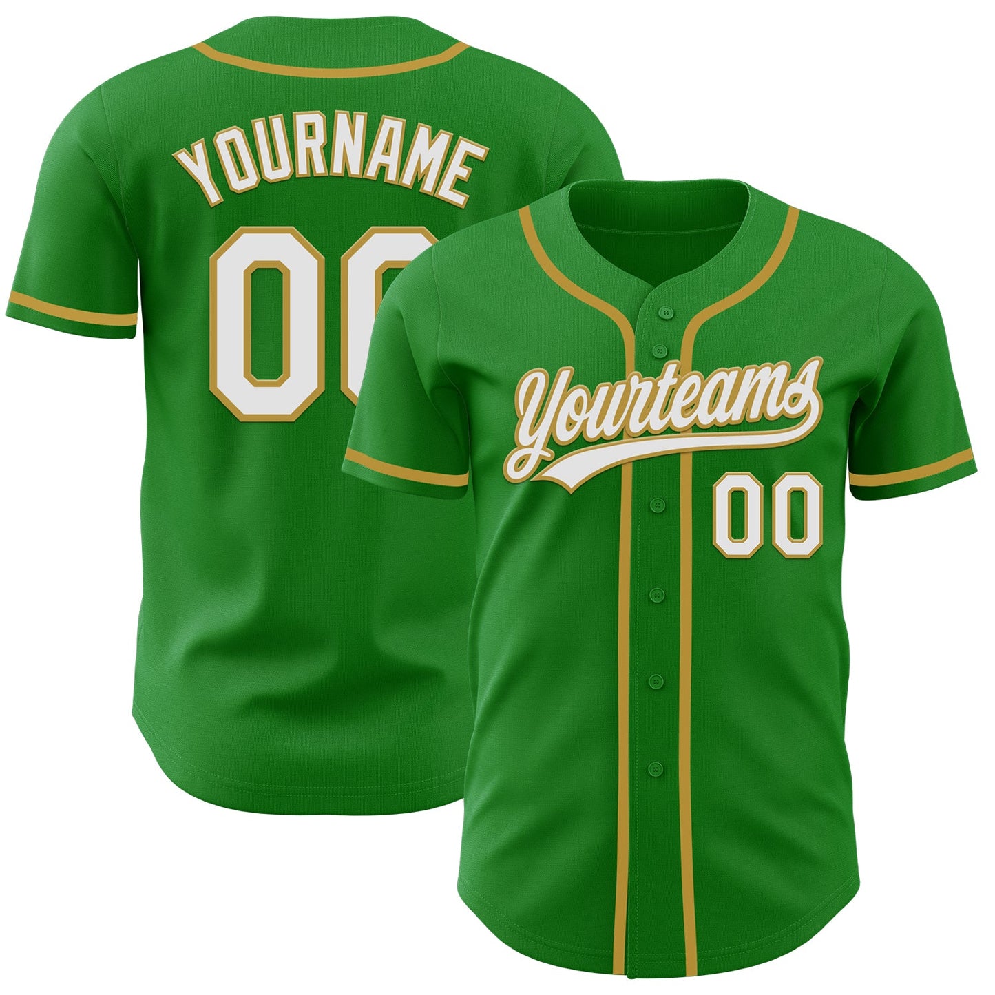 Custom Grass Green White-Old Gold Authentic Baseball Jersey - Sky-Custom