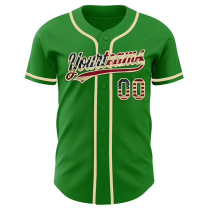 Custom Grass Green Vintage USA Flag-Cream Authentic Baseball Jersey - Sky-Custom