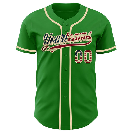 Custom Grass Green Vintage USA Flag-Cream Authentic Baseball Jersey - Sky-Custom