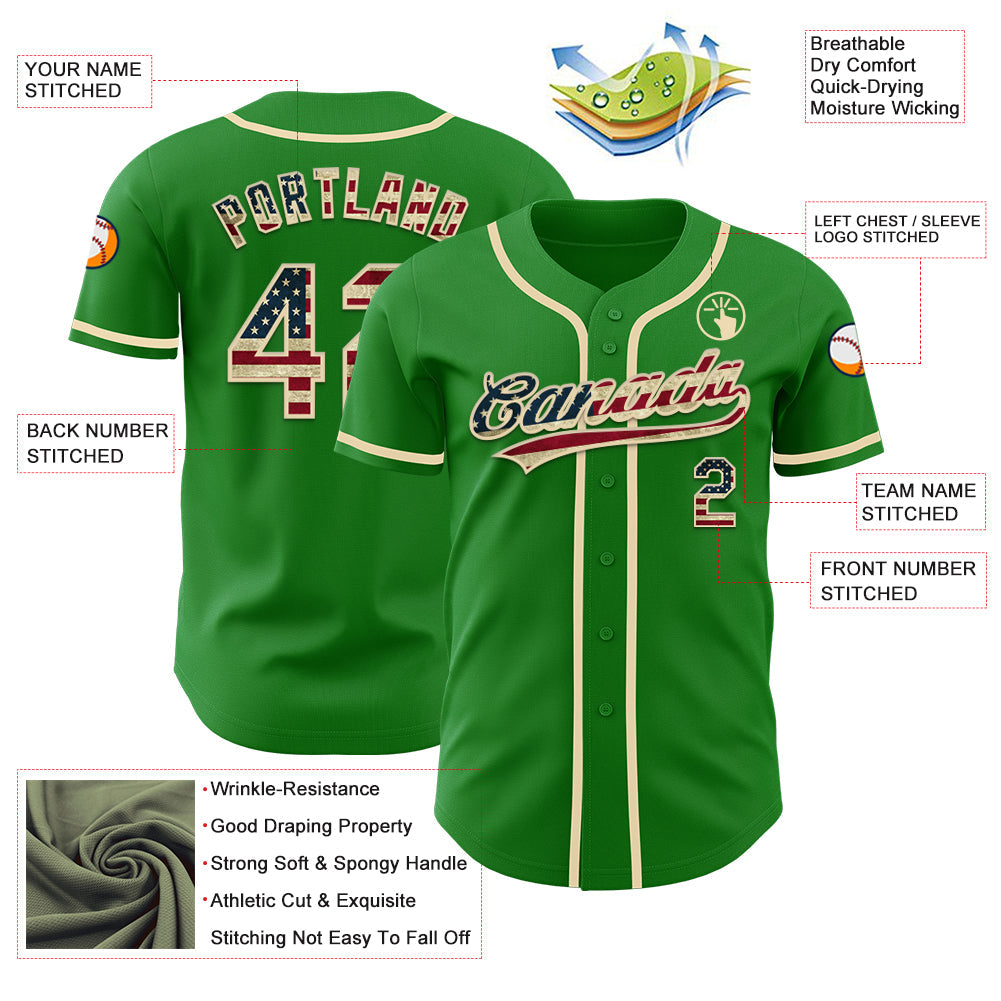 Custom Grass Green Vintage USA Flag-Cream Authentic Baseball Jersey - Sky-Custom