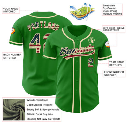 Custom Grass Green Vintage USA Flag-Cream Authentic Baseball Jersey - Sky-Custom