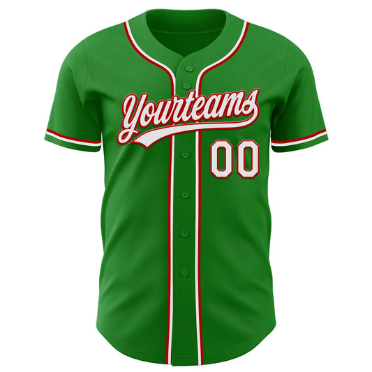 Custom Grass Green White-Red Authentic Baseball Jersey - Sky-Custom