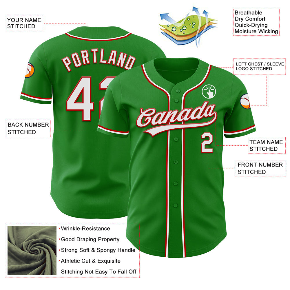 Custom Grass Green White-Red Authentic Baseball Jersey - Sky-Custom