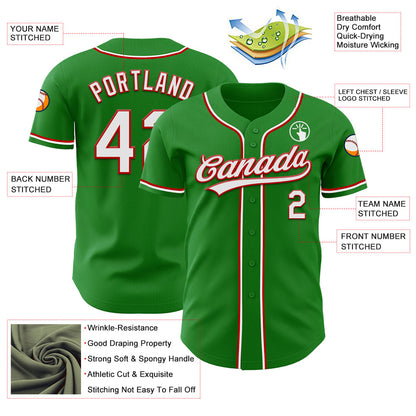 Custom Grass Green White-Red Authentic Baseball Jersey - Sky-Custom