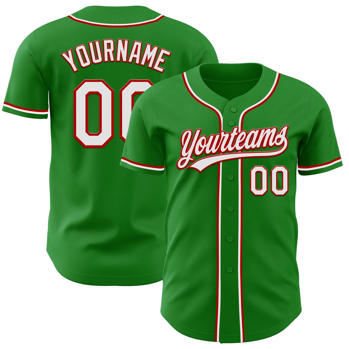 Custom Grass Green White-Red Authentic Baseball Jersey - Sky-Custom