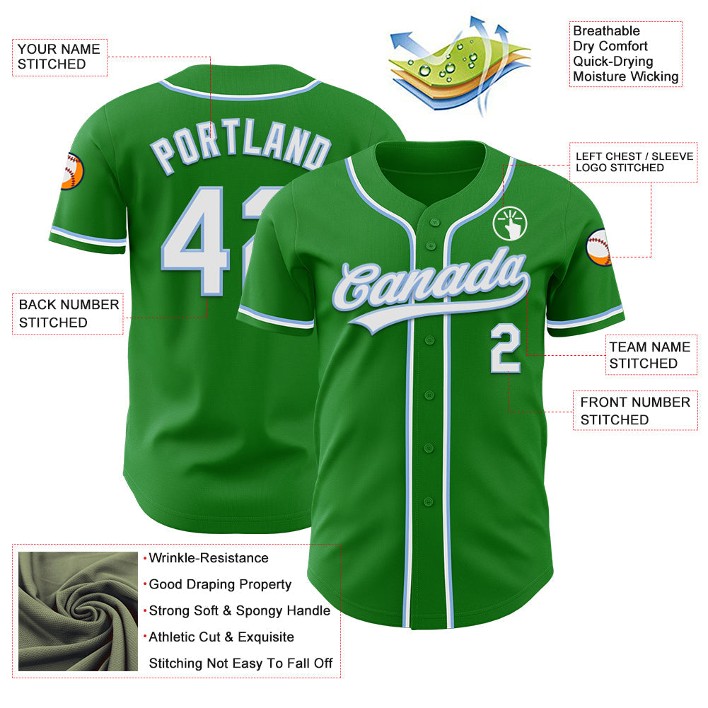 Custom Grass Green White-Light Blue Authentic Baseball Jersey - Sky-Custom