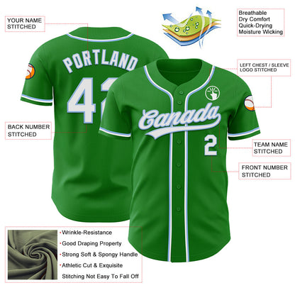 Custom Grass Green White-Light Blue Authentic Baseball Jersey - Sky-Custom