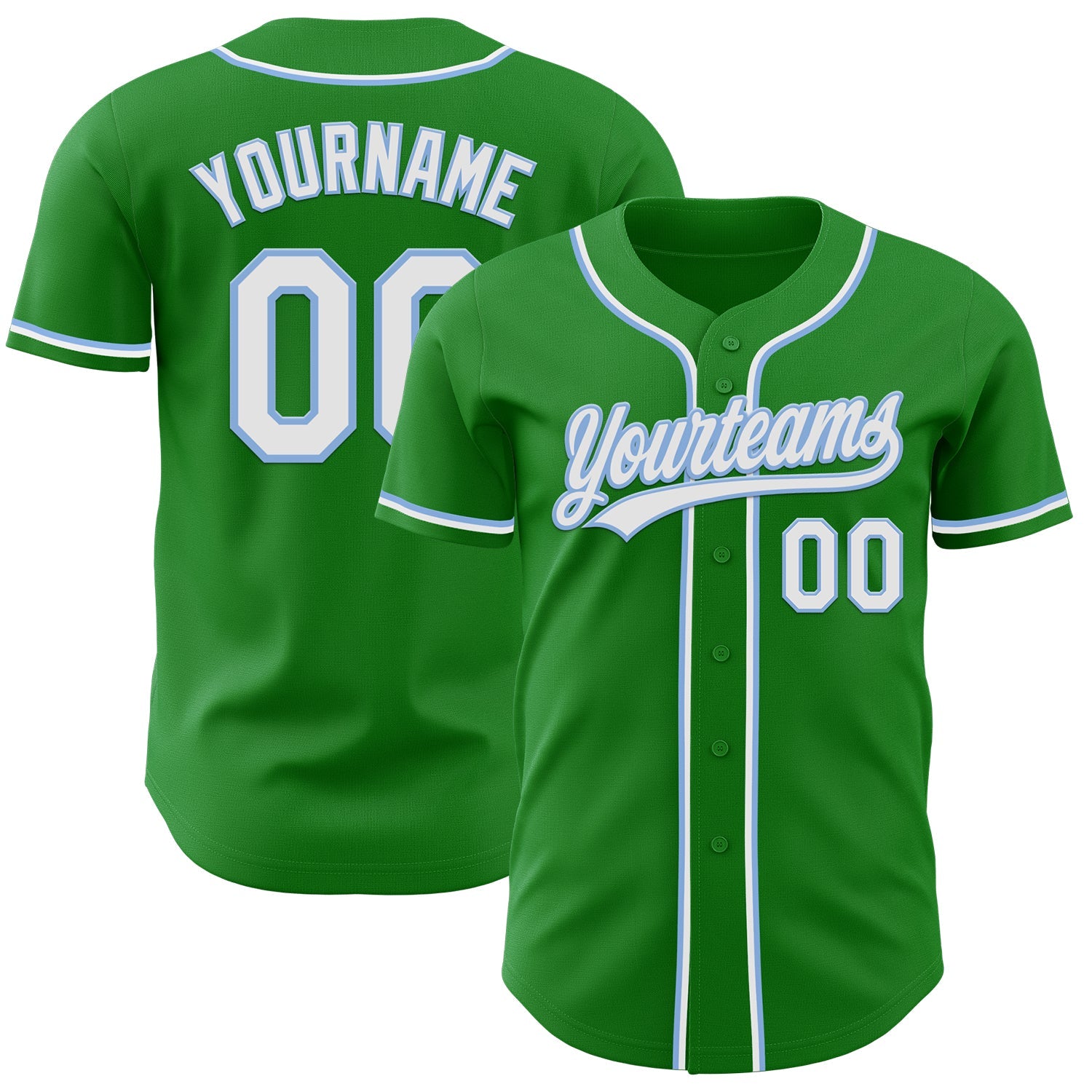 Custom Grass Green White-Light Blue Authentic Baseball Jersey - Sky-Custom