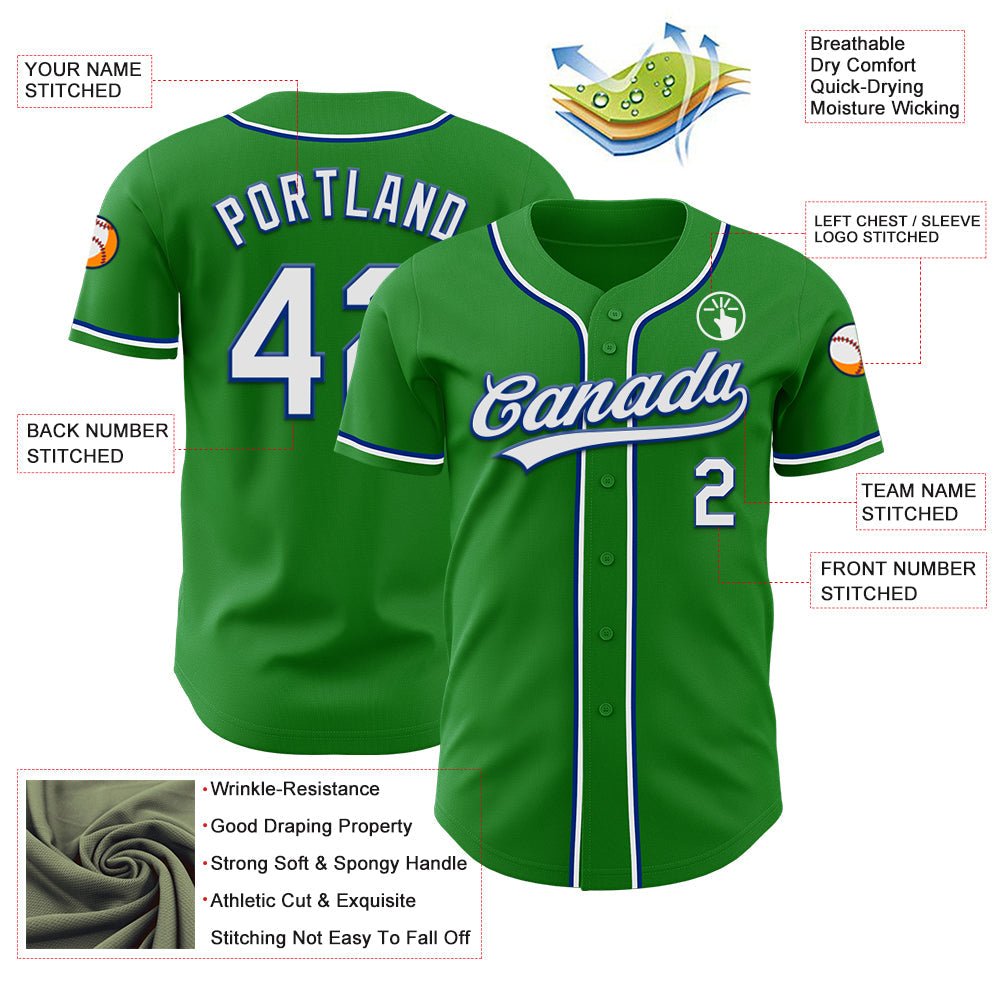 Custom Grass Green White-Royal Authentic Baseball Jersey - Sky-Custom
