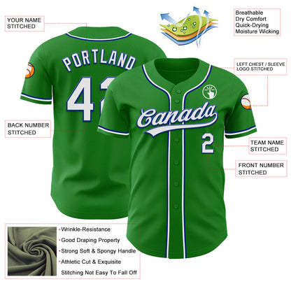Custom Grass Green White-Royal Authentic Baseball Jersey - Sky-Custom